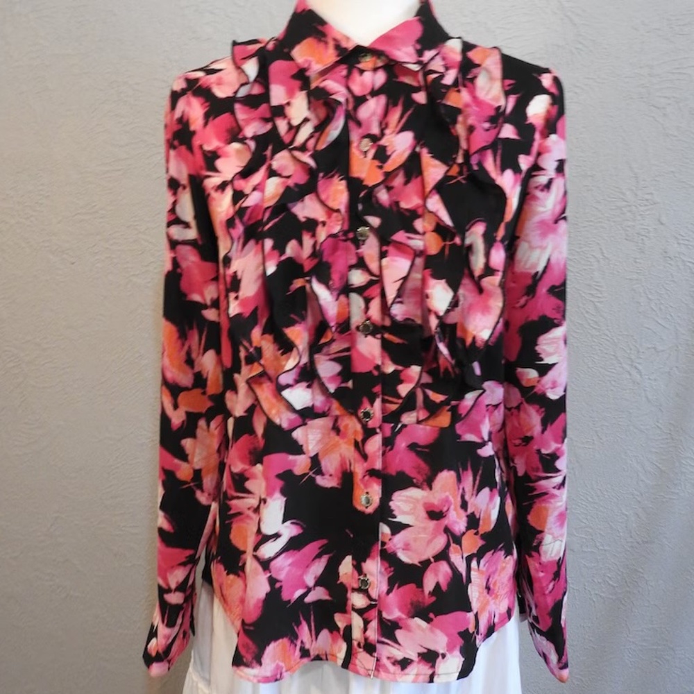 Karl lagerfeld paris floral-print blouse with ruffles